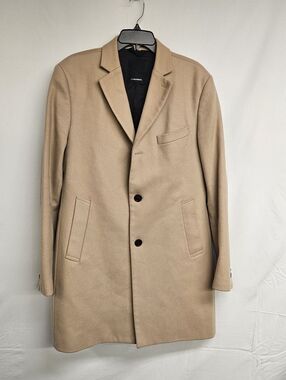 J Lindeberg Mens Melton Wool Blend Beige Camel Tan Topcoat US Size 52 EUC